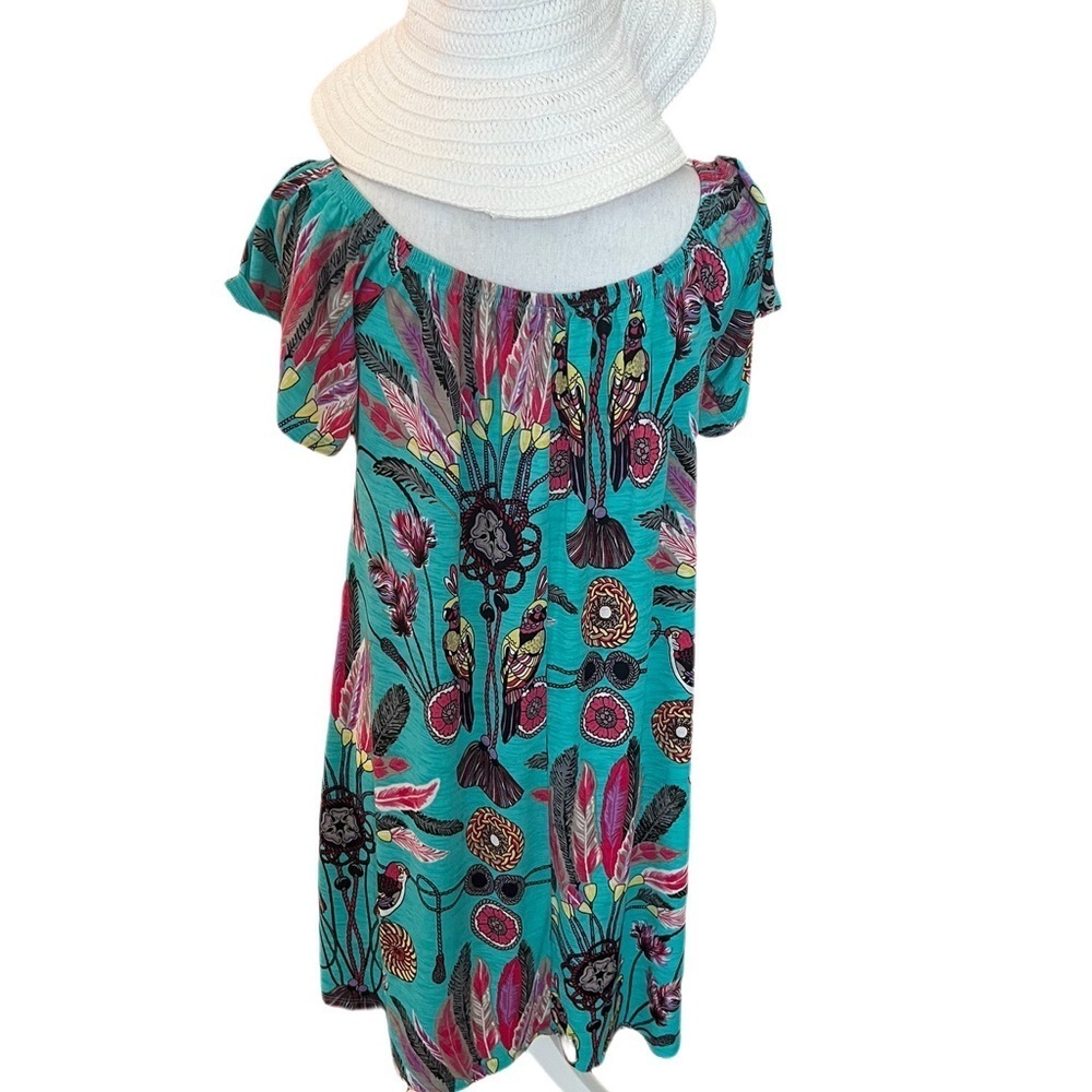 👗 Summer Tropical Boho Feather Tie-Front Dress - Size Large - Picture 4 of 7